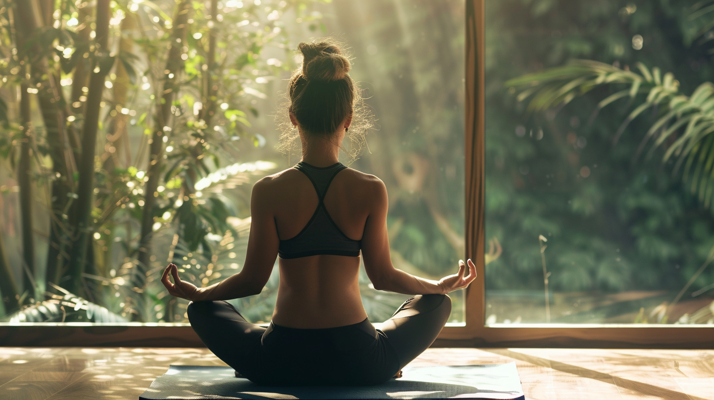 Žena různého věku praktikující jógu na pobřeží